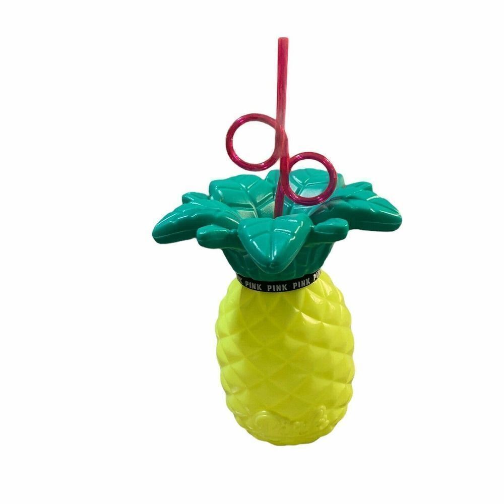 PINK Victorias Secret Pineapple Cup Mug Swirly Straw 3D Summer Tropical BPA Free